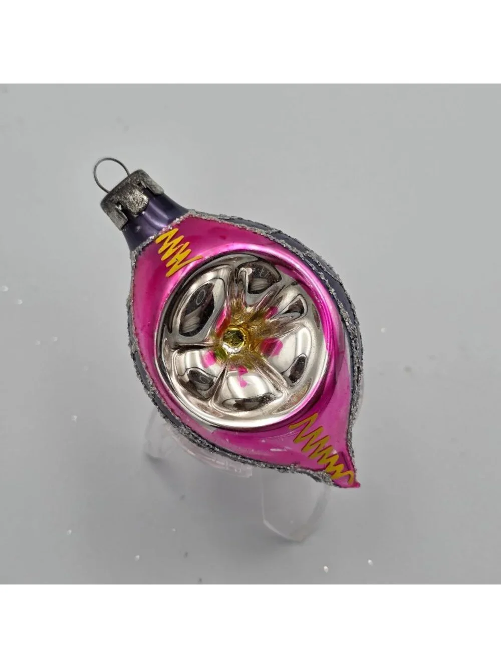 Reflector Indent Glass Ornament Teardrop Stripe Swirls Pink Purple Christmas 3